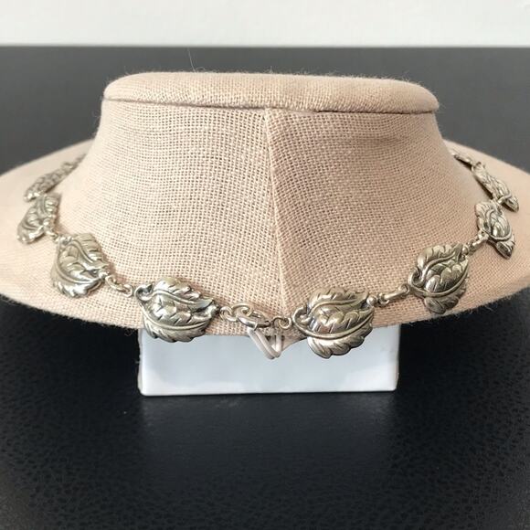 Vintage Danecraft 925 Sterling Silver Double Leaf Necklace 15.5" - Picture 9 of 16